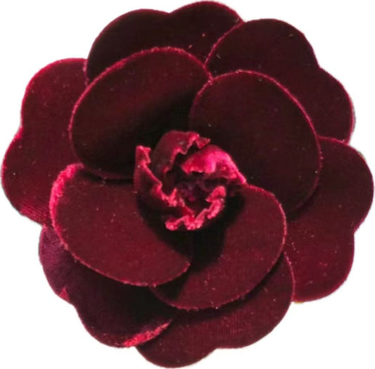 VINTAGE SILK VELVET BURGUNDY RED 9 CM BROOCH